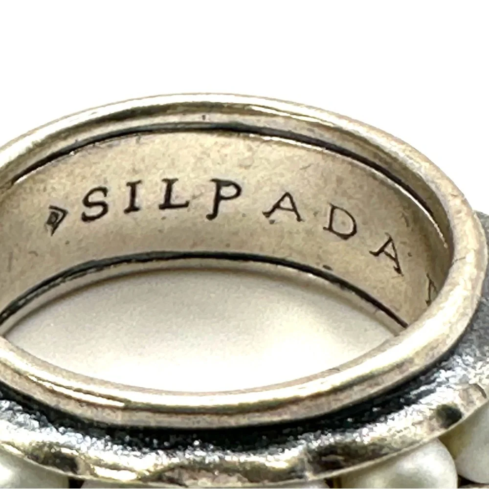 Silpada Retired R2209  Silver Nested Pearls  Ring Size 6